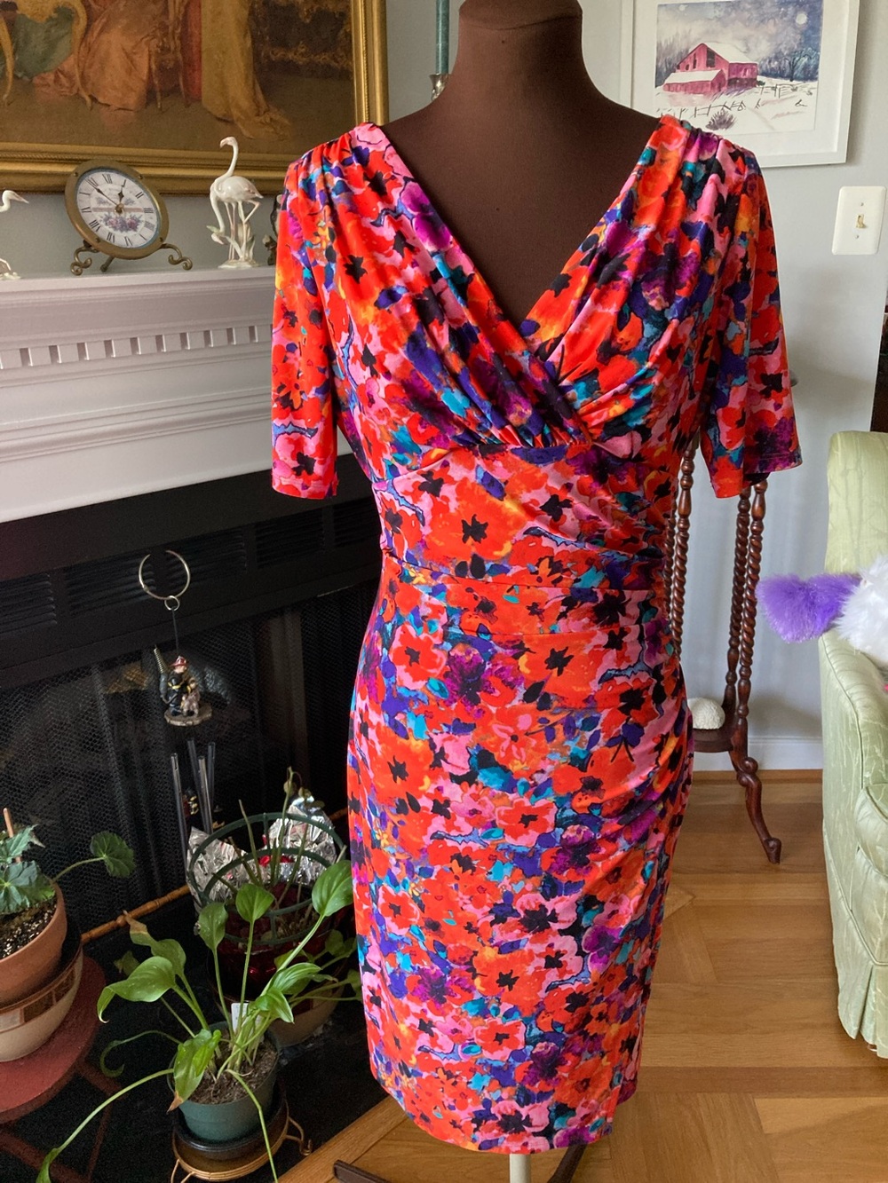 Evan Picone Faux wrap, ruched floral dress